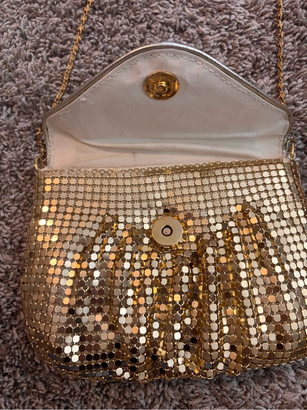 Vintage Gold Mesh Chain-Shoulder Purse Glam Hollywood Y2K Wedding Cocktail